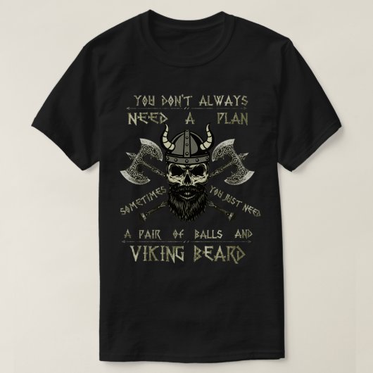 Humor Brave Beard Viking Scull T Vikings Axe Mens  Tシャツ (デザイン正面)