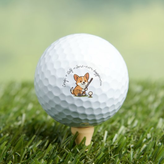 Humor 'Corgi + Golf = Fore-ever Happiness' Fun Joy ゴルフボール (インサイチュ 木)