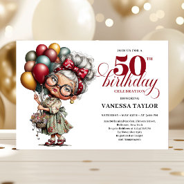 Humor style fifty birthday woman fun celebration 招待状