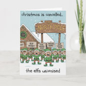 Humorous Christmas Card - Elf Union Strike カード (正面)