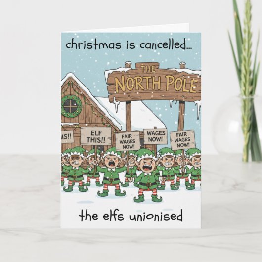Humorous Christmas Card - Elf Union Strike カード (正面)