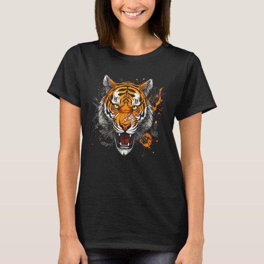 Humorous Cool Roaring Tiger  Design Tシャツ (正面)