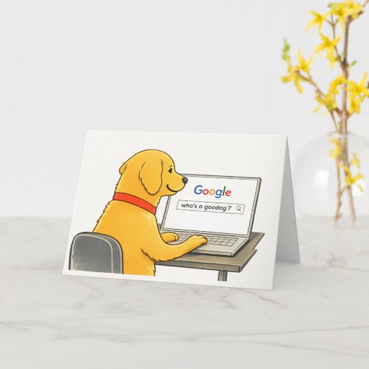Humorous Dog Greeting Card | Who’s a Goodog? カード (黄色い花)