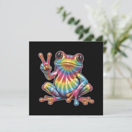 Humorous Frog Lover Tie-Dye Frog Peace Sign Hippie 招待状 (スタンド正面)