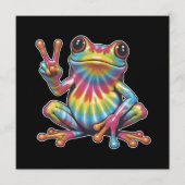 Humorous Frog Lover Tie-Dye Frog Peace Sign Hippie 招待状 (正面)