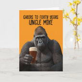 Humorous Gorilla Drinking Beer 40th Birthday Card カード (黄色い花)