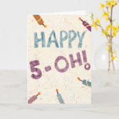 Humorous Happy 5-Oh Candles Birthday Card カード (黄色い花)