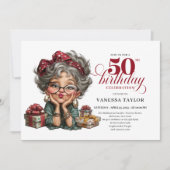 Humorous lady turning fifty quirky party invite 招待状 (正面)