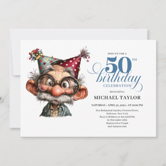 Humorous Man Turning 50 Birthday Celebration 招待状 (正面)