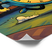 Humorous Retro Art: Ablaze Running Alarm Clock ポスター (角)