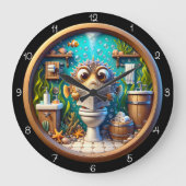 Humorous Whimsical Pufferfish Bathroom Clock ラージ壁時計 (正面)
