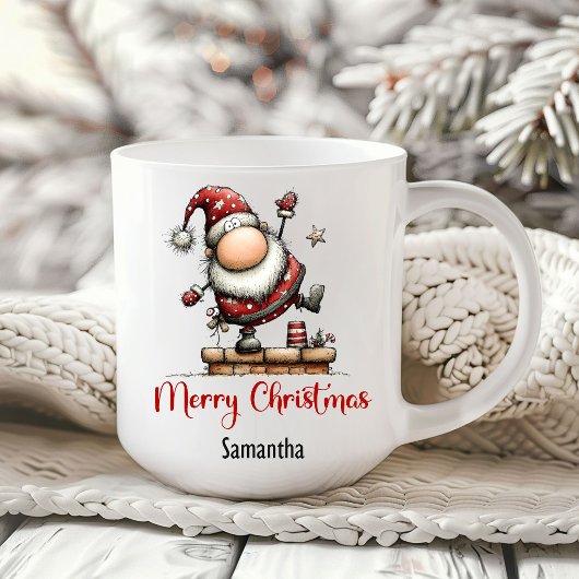 Humorous Whimsy Santa Hand Drawn Coffee Mug コーヒーマグカップ