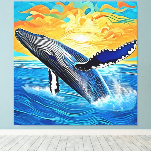 Humpback Sunset Leap Art キャンバスプリント (インサイチュ (ウッドフロア))