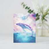 Humpback Whale Breaching Pink Sunset Galaxy ポストカード (スタンド正面)