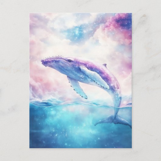 Humpback Whale Breaching Pink Sunset Galaxy ポストカード (正面)