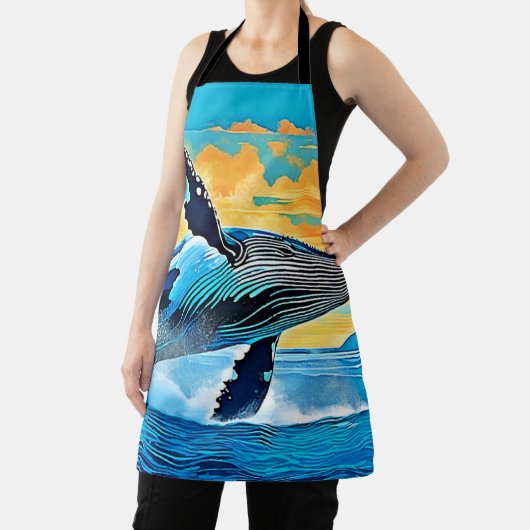 Humpback Whale Ocean Freedom Jump Design エプロン (インサイチュ)
