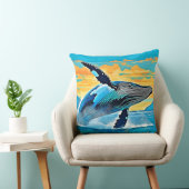 Humpback Whale Ocean Freedom Jump Design クッション (椅子)