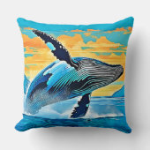 Humpback Whale Ocean Freedom Jump Design クッション (正面)