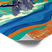 Humpback Whale Woodblock Print ポスター (角)