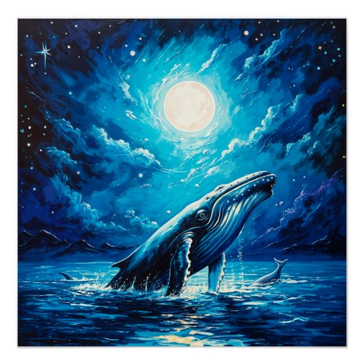 Humpback Whales Under Moonlight ポスター (正面)