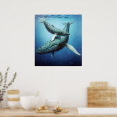Humpbacks 'Serenity' Mother & Calf – キャンバス印刷 ポスター (キッチン)