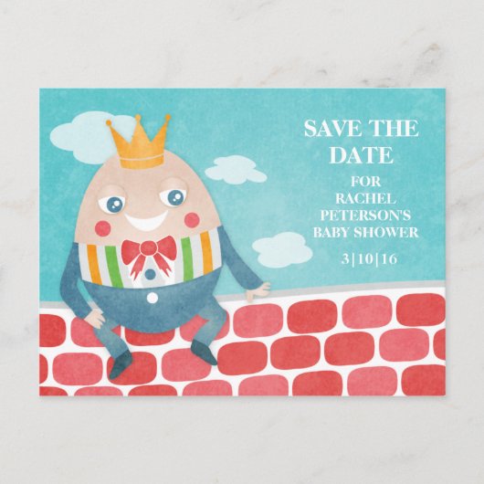 Humptyカラフル Dumpty Baby Shower Save the Date 案内ポストカード (正面)