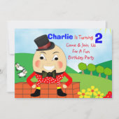 Humpty Dumptyテーマの子供の誕生日パーティー編集可能 招待状 (正面)
