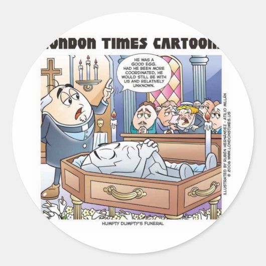 Humpty Dumptys葬儀おもしろい漫画のギフト&ティー ラウンドシール (正面)