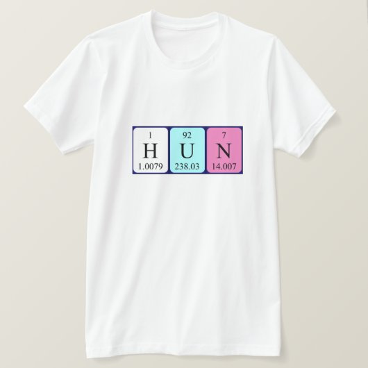 Hun周期表名のシャツ Tシャツ (デザイン正面)