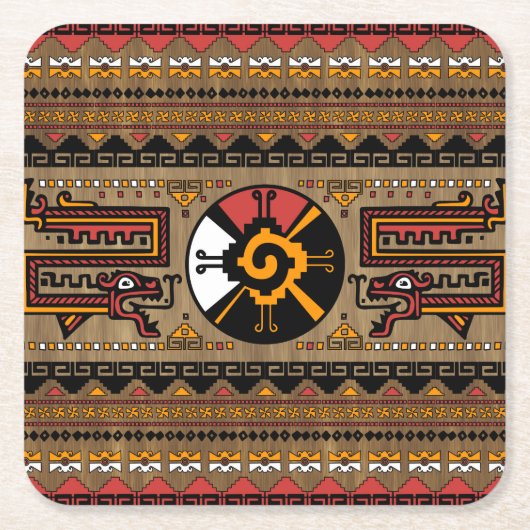 HunabカラフルなKuのマヤの記号#5 スクエアペーパーコースター (正面)