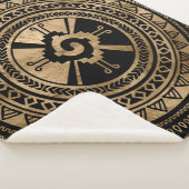 Hunab Kuのマヤの記号の黒および金ゴールド シェルパブランケット (3/4)