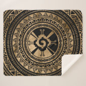 Hunab Kuのマヤの記号の黒および金ゴールド シェルパブランケット (正面(横))