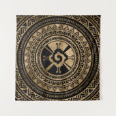 Hunab Kuのマヤの記号の黒および金ゴールド タペストリー (正面(横))