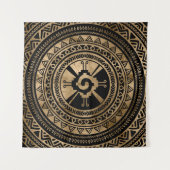 Hunab Kuのマヤの記号の黒および金ゴールド タペストリー (正面)