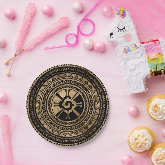 Hunab Kuのマヤの記号の黒および金ゴールド ペーパープレート (パーティー)