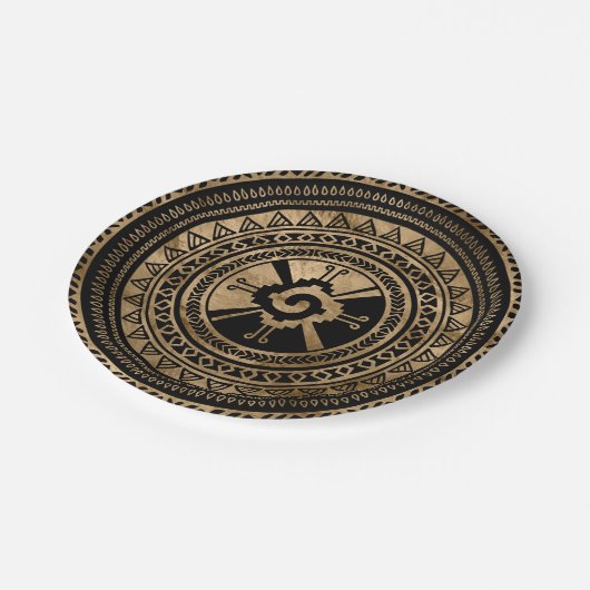 Hunab Kuのマヤの記号の黒および金ゴールド ペーパープレート (アングル)