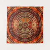 Hunab Kuのマヤの記号はオレンジおよび金ゴールドを燃やしました タペストリー (正面(横))