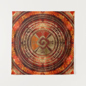 Hunab Kuのマヤの記号はオレンジおよび金ゴールドを燃やしました タペストリー (正面)