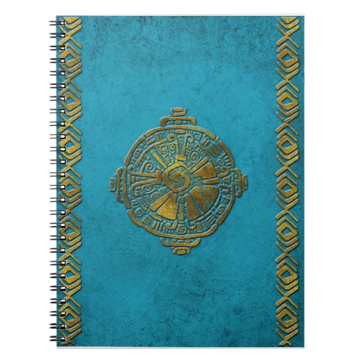 Hunab Kuの古い石のマヤの記号のヴィンテージの金ゴールド ノートブック (正面)