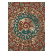 Hunab Kuの金ゴールドの赤およびティール（緑がかった色） テーブルクロス (正面)