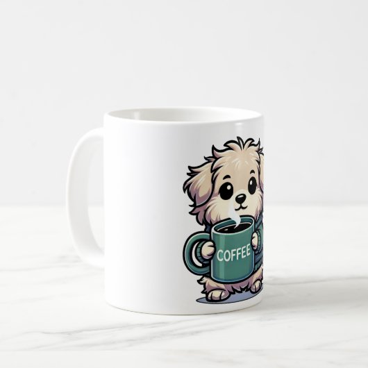 Hund mit Kaffeetasse コーヒーマグカップ (正面左)