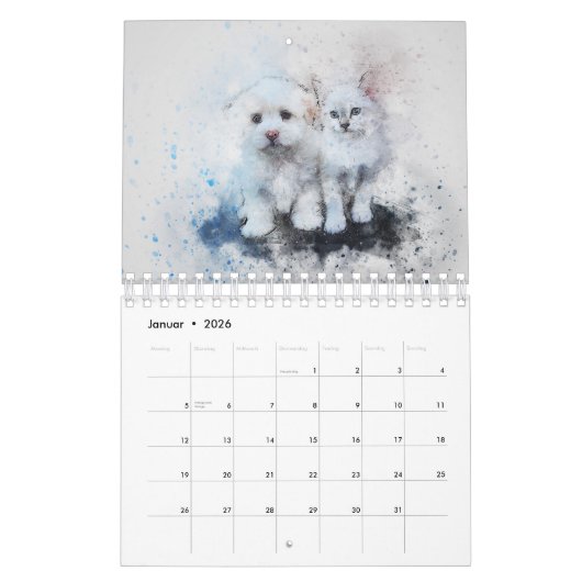 Hunde und Katzen-Digitale Kunst カレンダー (1月 2026)