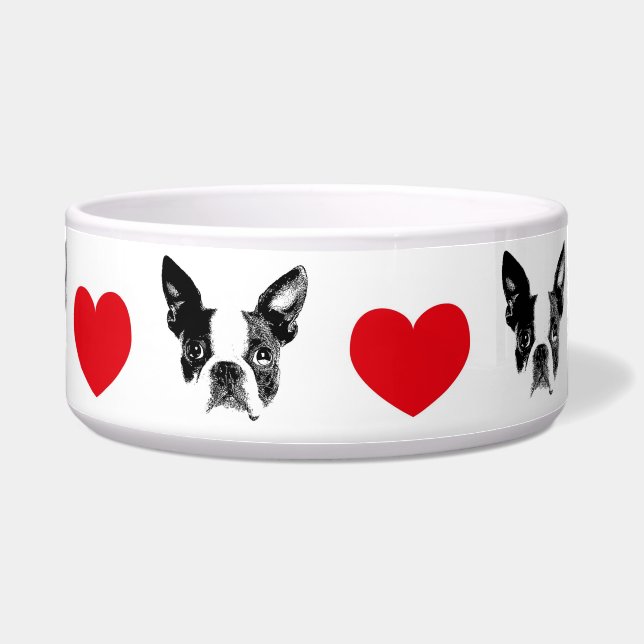 Hundenapf Boston Terrier mit Herz ボウル (正面)