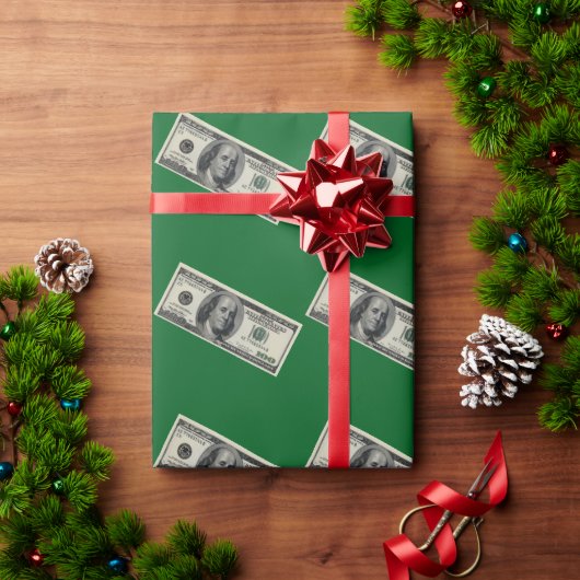 Hundred Dollar Bill Green Wrapping Paper ラッピングペーパー (クリスマスギフト)