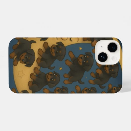 Hundred Flying Rottweilers – Joyful Puppies iPhoneケース (裏面横)