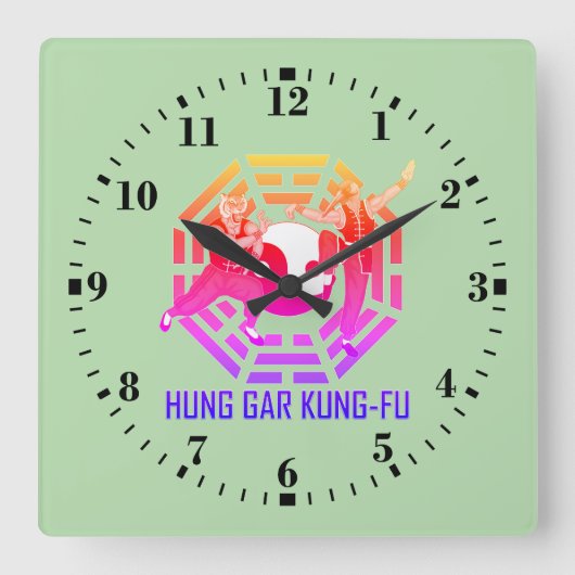 Hung Gar Kung-Fu スクエア壁時計 (正面)