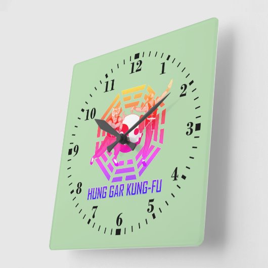 Hung Gar Kung-Fu スクエア壁時計 (傾斜)