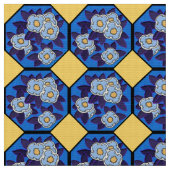 Hungarian Art Deco Royal Blue and Yellow ファブリック (クローズアップ)