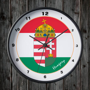 Hungarian Flag, Emblem & Hungary trendy fashion ラウンド壁時計