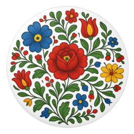 Hungarian Kalocsa Floral Folk Art Ceramic Knob セラミックノブ